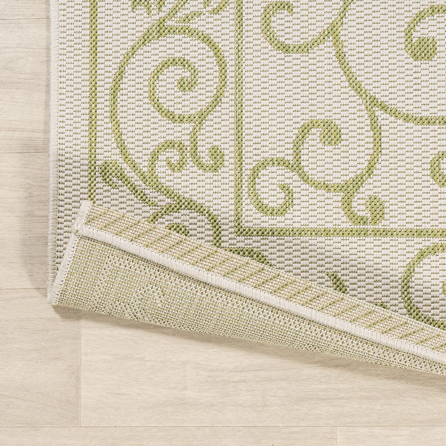 JONATHAN Y Vintage Filigree Indoor Outdoor Area Rug 5X8 Cream/Green, Charleston Textured Weave for Backyard, Patio, Porch, Easy-Cleaning, High Traffic, Pet-Friendly, Non-Shedding (SMB106I-5)