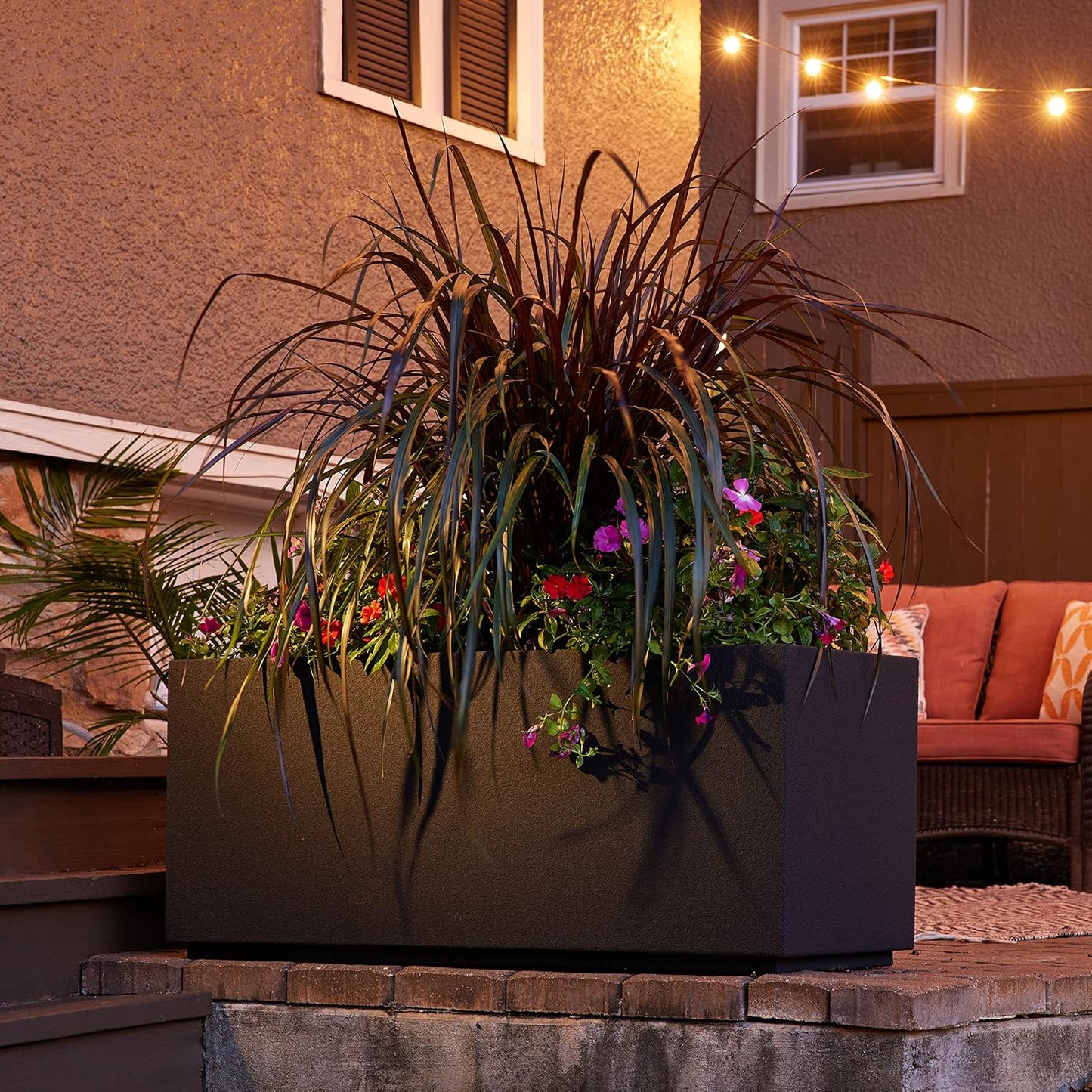 PolyStone Milan Tall Modern Outdoor/Indoor Rectangular Trough Planter, 46" L X 17" W X 19" H, Lightweight, Heavy Duty, Weather Resistant, Polymer Finish, Commercial and Residential (Black)